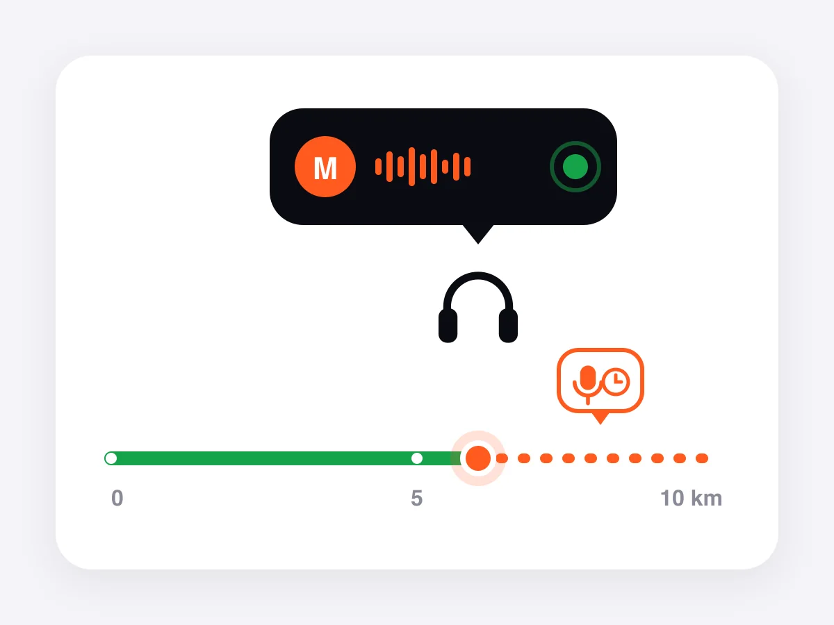 Živý cheer zní právě na 6. km, jeden nahraný předem čeká na 8. km